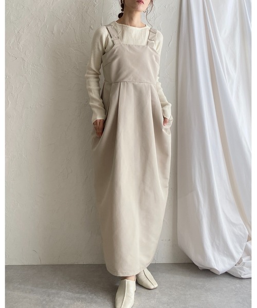 She's Closet（シーズクローゼット）の「ハイウエストタックサイドポケットロングジャンパースカートワンピース（ジャンパースカート・レディース・アイボリー/カーキ/ブラック・FREE）」の13枚目の写真