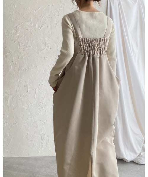 She's Closet（シーズクローゼット）の「ハイウエストタックサイドポケットロングジャンパースカートワンピース（ジャンパースカート・レディース・アイボリー/カーキ/ブラック・FREE）」の14枚目の写真