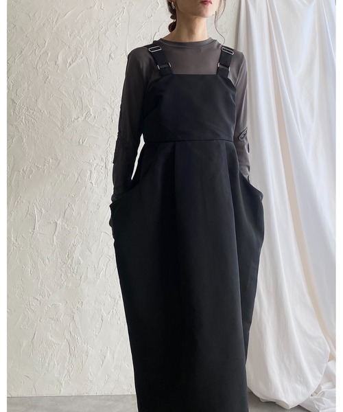 She's Closet（シーズクローゼット）の「ハイウエストタックサイドポケットロングジャンパースカートワンピース（ジャンパースカート・レディース・アイボリー/カーキ/ブラック・FREE）」の16枚目の写真