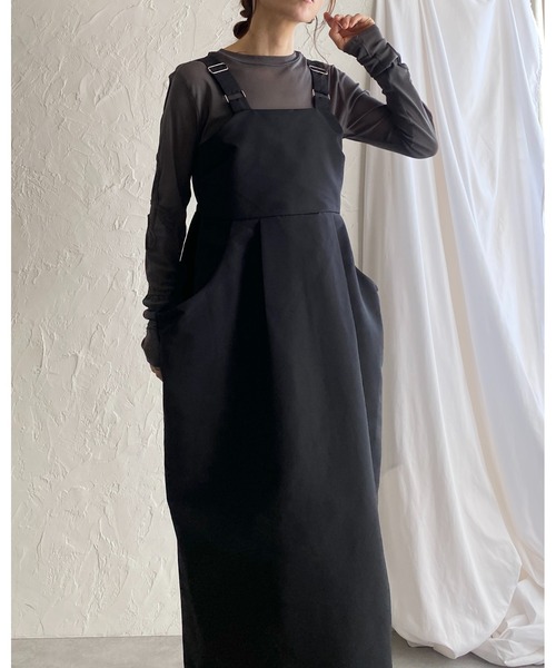 She's Closet（シーズクローゼット）の「ハイウエストタックサイドポケットロングジャンパースカートワンピース（ジャンパースカート・レディース・アイボリー/カーキ/ブラック・FREE）」の17枚目の写真