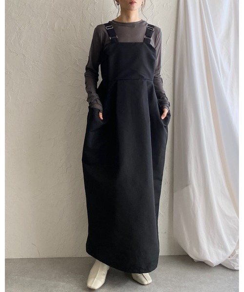 She's Closet（シーズクローゼット）の「ハイウエストタックサイドポケットロングジャンパースカートワンピース（ジャンパースカート・レディース・アイボリー/カーキ/ブラック・FREE）」の18枚目の写真