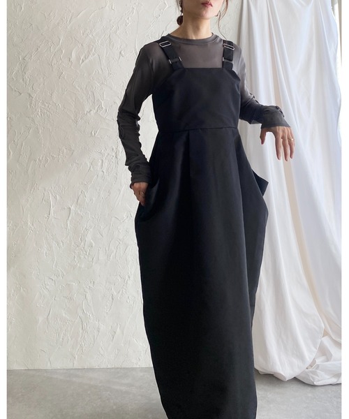 She's Closet（シーズクローゼット）の「ハイウエストタックサイドポケットロングジャンパースカートワンピース（ジャンパースカート・レディース・アイボリー/カーキ/ブラック・FREE）」の20枚目の写真
