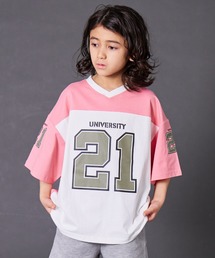 PAIRMANON STREET（ペアマノンストリート）の「【PAIRMANON STREET】フットボール 切替 プリント デザイン Vネック 半袖 Tシャツ（Tシャツ/カットソー・キッズ）」