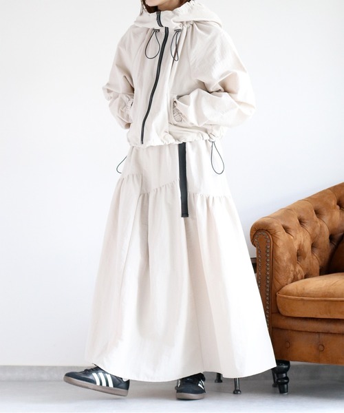 cepo(セポ)の「〈セットアップ可能〉グログランフレアースカート(スカート・レディース・グレー/ブラック/オフホワイト・M)」の3枚目の写真