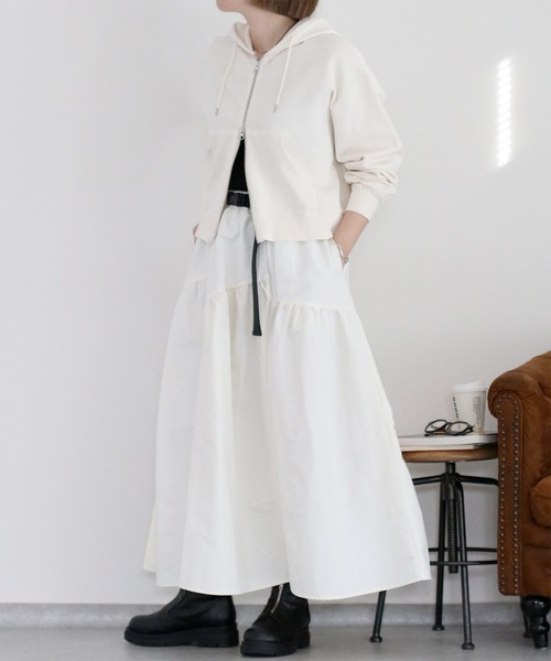 cepo(セポ)の「〈セットアップ可能〉グログランフレアースカート(スカート・レディース・グレー/ブラック/オフホワイト・M)」の2枚目の写真