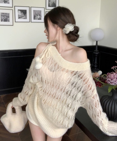 Achic（アシック）の「透けるニット（ニット/セーター・レディース・アイボリー/ピンク・M）」の6枚目の写真