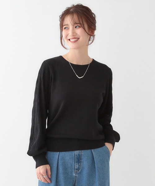 DRESKIP（ドレスキップ）の「【S-LL】大人の上品コーデに お袖編み地切替 デザインニット（ニット/セーター・レディース・オフホワイト/ブラック/ライトベージュ/ブルー・01/02/03/04）」の9枚目の写真