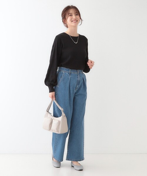 DRESKIP（ドレスキップ）の「【S-LL】大人の上品コーデに お袖編み地切替 デザインニット（ニット/セーター・レディース・オフホワイト/ブラック/ライトベージュ/ブルー・01/02/03/04）」の11枚目の写真