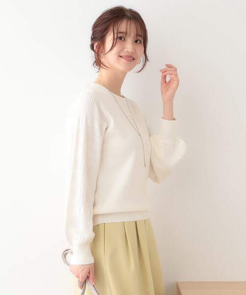 DRESKIP（ドレスキップ）の「【S-LL】大人の上品コーデに お袖編み地切替 デザインニット（ニット/セーター・レディース・オフホワイト/ブラック/ライトベージュ/ブルー・01/02/03/04）」の14枚目の写真