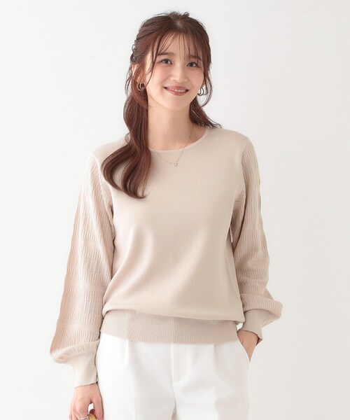 DRESKIP（ドレスキップ）の「【S-LL】大人の上品コーデに お袖編み地切替 デザインニット（ニット/セーター・レディース・オフホワイト/ブラック/ライトベージュ/ブルー・01/02/03/04）」の17枚目の写真