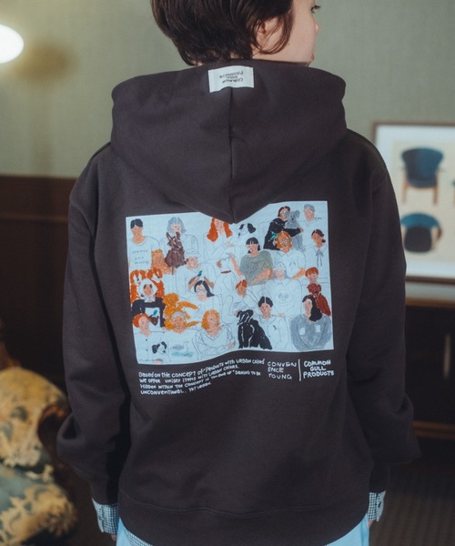 common gull products.（コモンガルプロダクツ）の「CONVENIENCEYOUNG×common gull products. people and animals hoodie（パーカー・レディース・オートミール/スミクロ/ピンク系・SMALL/MEDIUM/LARGE）」の7枚目の写真