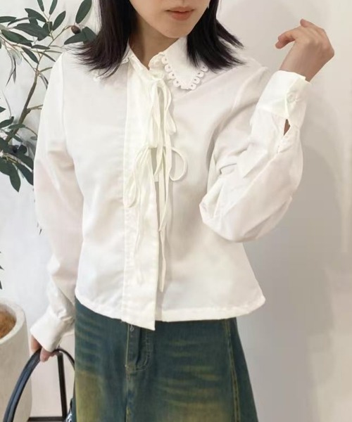 mebole（メボレ）の「レースアップリボンシャツ（シャツ/ブラウス・レディース・ホワイト・FREE）」の5枚目の写真