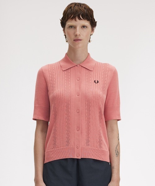セール】Pointelle Detail Knitted Polo Shirt／ポインテール