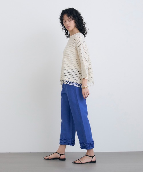 美品 ハウスオブロータス 完売品 リネン フリル パンツ ネイビー M リネンフリルパンツ ｜ハウス オブ ロータス＜HOUSE OF LOTUS