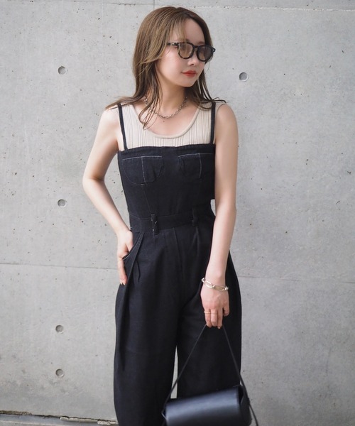 LAULEN（ローレン）の「bustier design denim salopette /ビスチェデザインデニムキャミサロペット（サロペット/オーバーオール・レディース・ネイビー・S/M）」の3枚目の写真
