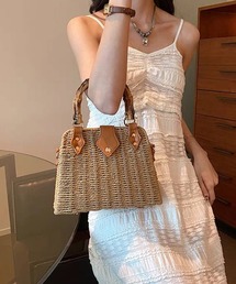バンブーハンドル スクエア カゴショルダーバッグ