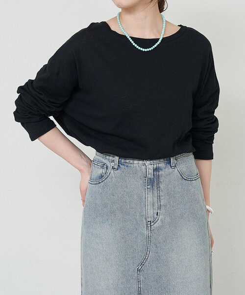 SHENERY(シーナリー)の「シアービッグロンTee(Tシャツ/カットソー・レディース・オフホワイト/ブラック/ライム・FREE)」の2枚目の写真