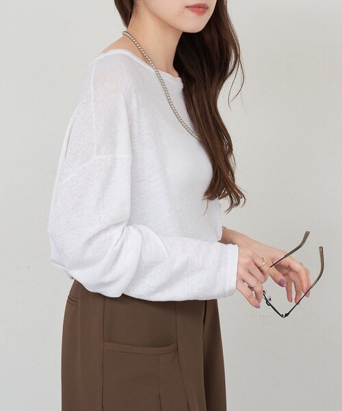 SHENERY(シーナリー)の「シアービッグロンTee(Tシャツ/カットソー・レディース・オフホワイト/ブラック/ライム・FREE)」の13枚目の写真