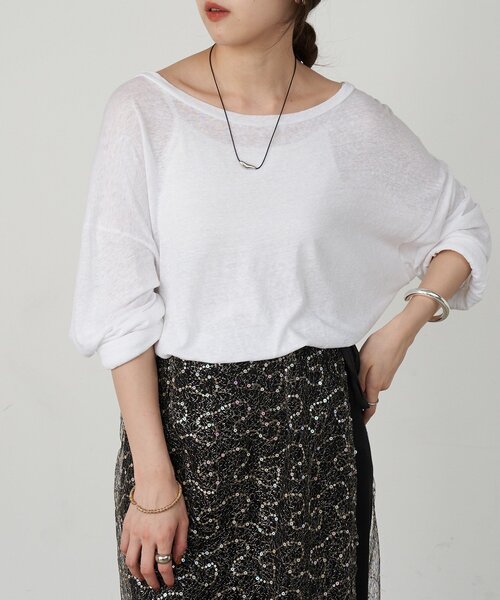 SHENERY(シーナリー)の「シアービッグロンTee(Tシャツ/カットソー・レディース・オフホワイト/ブラック/ライム・FREE)」の19枚目の写真