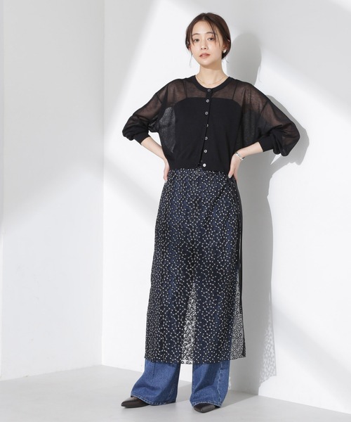 NANO universe（ナノユニバース）の「クロップドシアーニットカーディガン（カーディガン/ボレロ・レディース・ホワイト/ブラック/グリーン・FREE）」の16枚目の写真