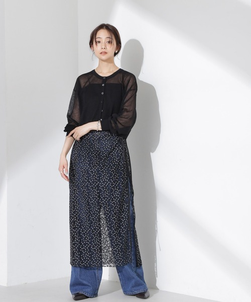 NANO universe（ナノユニバース）の「クロップドシアーニットカーディガン（カーディガン/ボレロ・レディース・ホワイト/ブラック/グリーン・FREE）」の13枚目の写真