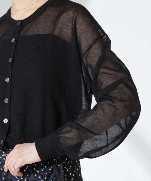 NANO universe（ナノユニバース）の「クロップドシアーニットカーディガン（カーディガン/ボレロ・レディース・ホワイト/ブラック/グリーン・FREE）」の8枚目の写真