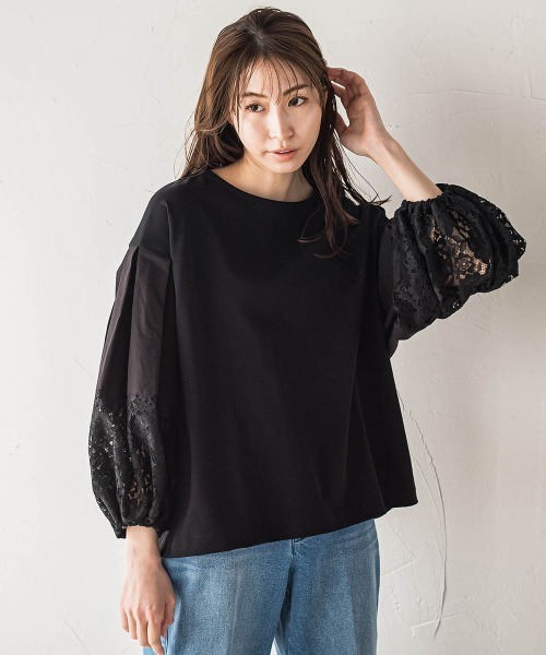 tシャツ 「biyori」”二の腕すっきり”レース袖カットソー「手洗い可能」 レディース セール】【biyori】'二の腕すっきり'レース袖カットソー≪手洗い