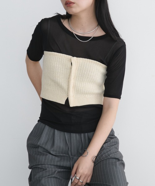 Aunt Marie's（アントマリーズ）の「コンパクトホックリブニットビスチェ（チューブトップ・レディース・ライトグリーン/ブラック/ブラウン/イエロー・FREE）」の2枚目の写真