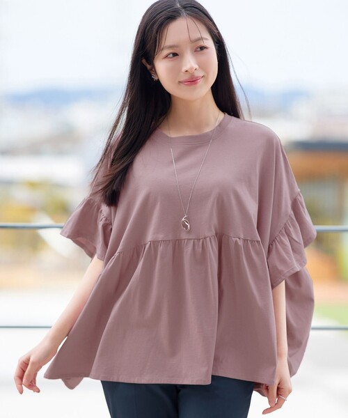 Tiaclasse（ティアクラッセ）の「ギャザー切り替えフレアプルオーバー（Tシャツ/カットソー・レディース・チャコールグレー/アイボリー/ブラック/コーラル/ピンク系・FREE）」の12枚目の写真