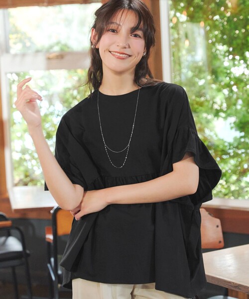 Tiaclasse（ティアクラッセ）の「ギャザー切り替えフレアプルオーバー（Tシャツ/カットソー・レディース・チャコールグレー/アイボリー/ブラック/コーラル/ピンク系・FREE）」の17枚目の写真