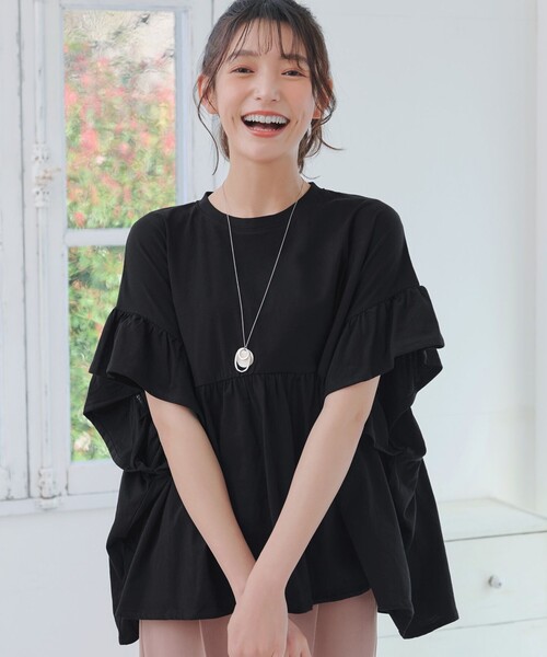 Tiaclasse（ティアクラッセ）の「ギャザー切り替えフレアプルオーバー（Tシャツ/カットソー・レディース・チャコールグレー/アイボリー/ブラック/コーラル/ピンク系・FREE）」の20枚目の写真