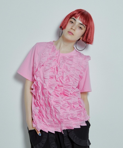 manana suerte（マニャーナスエルテ）の「フリルTシャツ（Tシャツ/カットソー・レディース・ホワイト/ピンク/ブラック・FREE）」の3枚目の写真