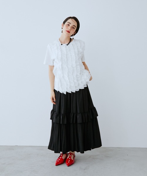 manana suerte(マニャーナスエルテ)の「フリルTシャツ(Tシャツ/カットソー・レディース・ホワイト/ピンク/ブラック・FREE)」の9枚目の写真