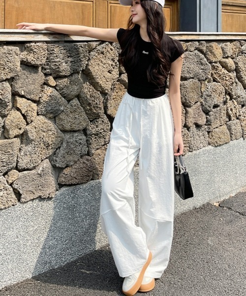 gossip!ロサンゼルス(ゴシップロサンゼルス)の「Y2K無地ライトドライカジュアルパンツ(カーゴパンツ・レディース・ブラウン/ホワイト/ブラック/レッド/グレー・FREE)」の6枚目の写真