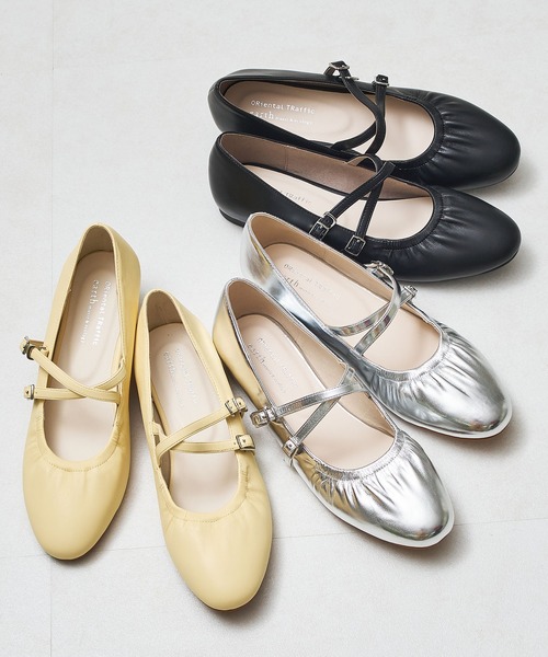 ORiental TRaffic（オリエンタルトラフィック）の「ギャザーストラップバレエパンプス/41182（バレエシューズ・レディース・イエロー/ブラック/シルバー・36/37/38/39/35）」の3枚目の写真
