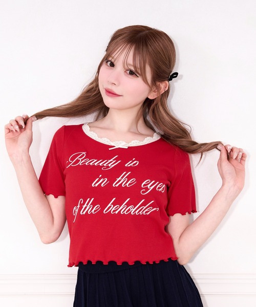 apres jour(アプレジュール)の「刺繍ロゴレースリブTシャツ(Tシャツ/カットソー・レディース・レッド/オフホワイト/ライトブルー/ブラック・X-LARGE/フリー)」の4枚目の写真