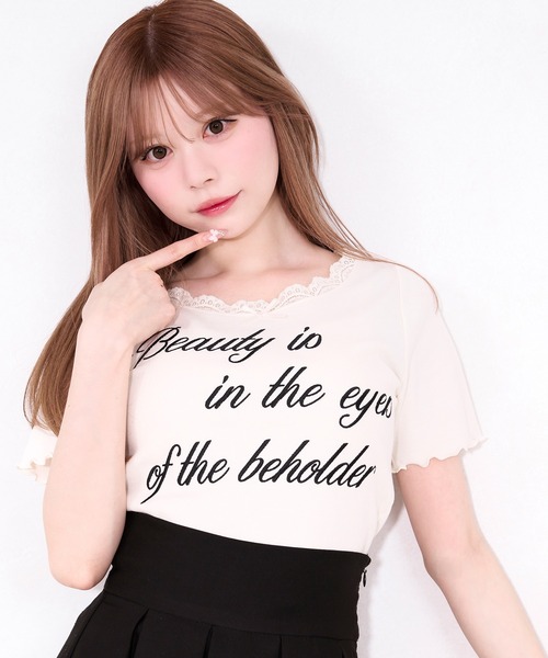 apres jour(アプレジュール)の「刺繍ロゴレースリブTシャツ(Tシャツ/カットソー・レディース・レッド/オフホワイト/ライトブルー/ブラック・X-LARGE/フリー)」の1枚目の写真