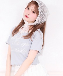 刺繍ロゴレースリブTシャツ
