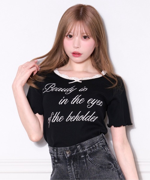 apres jour(アプレジュール)の「刺繍ロゴレースリブTシャツ(Tシャツ/カットソー・レディース・レッド/オフホワイト/ライトブルー/ブラック・X-LARGE/フリー)」の2枚目の写真