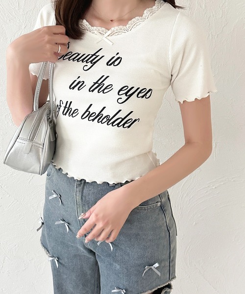 apres jour(アプレジュール)の「刺繍ロゴレースリブTシャツ(Tシャツ/カットソー・レディース・レッド/オフホワイト/ライトブルー/ブラック・X-LARGE/フリー)」の5枚目の写真