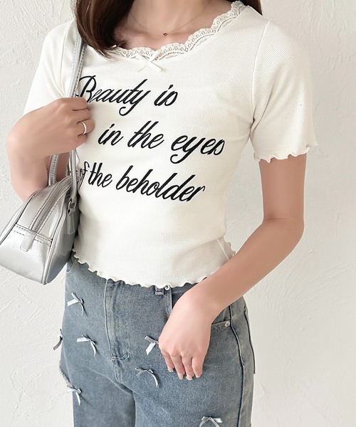 apres jour(アプレジュール)の「刺繍ロゴレースリブTシャツ(Tシャツ/カットソー・レディース・レッド/オフホワイト/ライトブルー/ブラック・X-LARGE/フリー)」の6枚目の写真