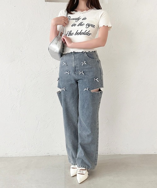 apres jour(アプレジュール)の「刺繍ロゴレースリブTシャツ(Tシャツ/カットソー・レディース・レッド/オフホワイト/ライトブルー/ブラック・X-LARGE/フリー)」の7枚目の写真