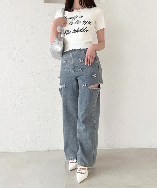 apres jour(アプレジュール)の「刺繍ロゴレースリブTシャツ(Tシャツ/カットソー・レディース・レッド/オフホワイト/ライトブルー/ブラック・X-LARGE/フリー)」の8枚目の写真