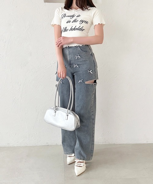 apres jour(アプレジュール)の「刺繍ロゴレースリブTシャツ(Tシャツ/カットソー・レディース・レッド/オフホワイト/ライトブルー/ブラック・X-LARGE/フリー)」の9枚目の写真