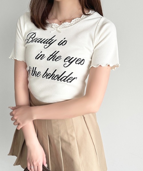 apres jour(アプレジュール)の「刺繍ロゴレースリブTシャツ(Tシャツ/カットソー・レディース・レッド/オフホワイト/ライトブルー/ブラック・X-LARGE/フリー)」の10枚目の写真