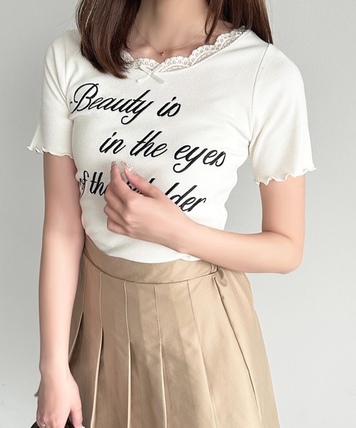 apres jour(アプレジュール)の「刺繍ロゴレースリブTシャツ(Tシャツ/カットソー・レディース・レッド/オフホワイト/ライトブルー/ブラック・X-LARGE/フリー)」の11枚目の写真