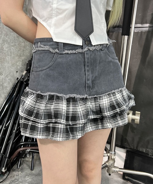 Figments(フィグメンツ)の「スイッチチェックミニスカパン(スカート・レディース・グレー/ブラック・SMALL/MEDIUM)」の6枚目の写真