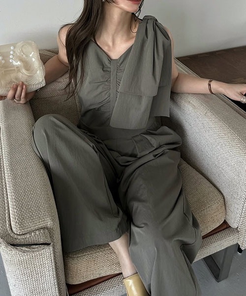 removable shoulder ribbon all-in-one（つなぎ/オールインワン