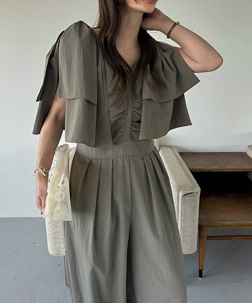 removable shoulder ribbon all-in-one（つなぎ/オールインワン