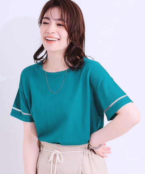 DRESKIP（ドレスキップ）の「【S-LL/洗える/UV】お袖シアーでヘルシーに フレアスリーブサマーニット（ニット/セーター・レディース・ネイビー/ダークブラウン/ピンク系/オフホワイト/ブラック/ブルーグリーン・01/02/03/04）」の5枚目の写真